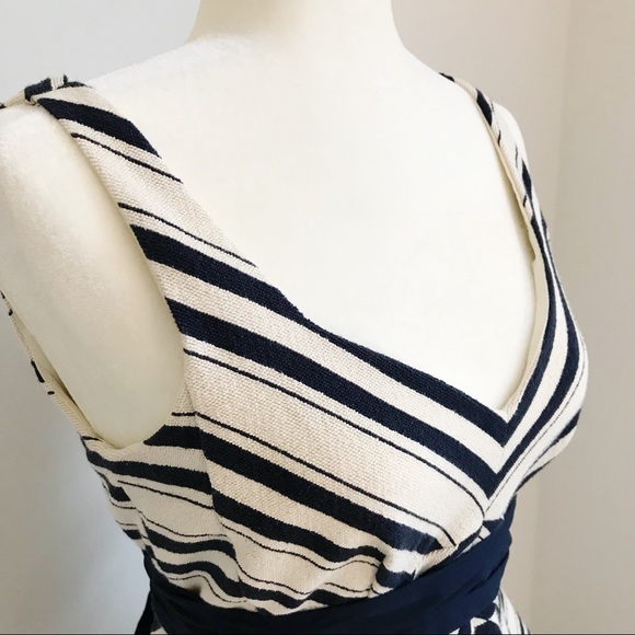 ANTHROPOLOGIE Maeve V Neck Stripe Peplum Dress Top - Picture 3 of 8